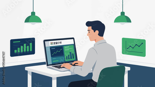 Man working on data analysis at desk