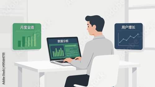 Man working on data analysis at desk