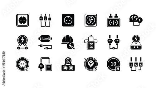Collection of diverse icons representing various electronic devices and household appliances Vector