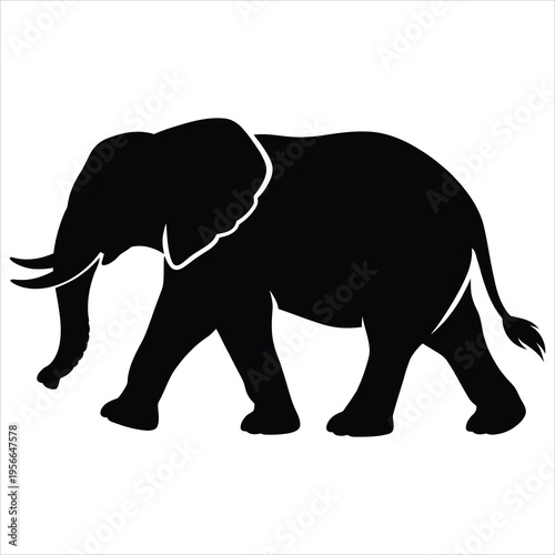 A black silhouette of an elephant walking