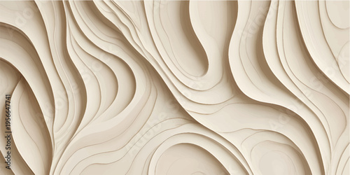 Wooden wall panel with layered wavy sculpted design element