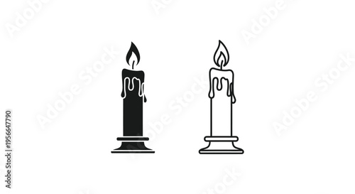 Set of 2 candle icons vector, black and white