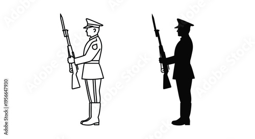 Set of 2 soldier icons vector, black and white