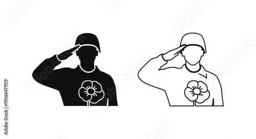 Set of 2 saluting soldier vector icons
