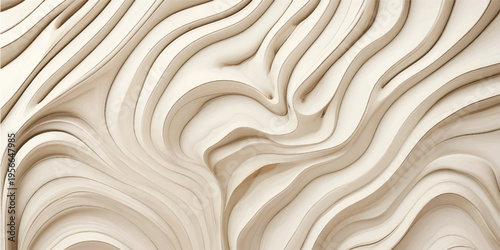 Natural Wooden Texture Background with Carved Layered Wave Pattern Abstract Wood Panel Design