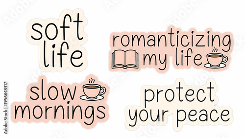 Pastel sticker set, typography phrases 