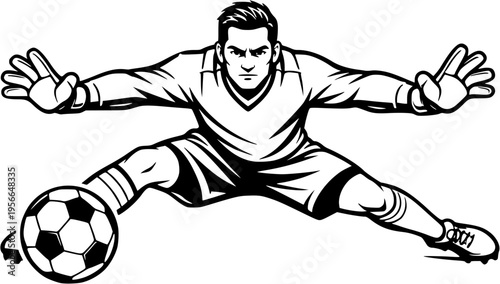 Soccer goalkeeper ready stance defense position line art illustration isolated on white background