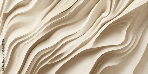 Abstract Waves Carved Wood Texture Background, Wavy Pattern Design, Beige Wooden Surface Decoration