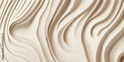 Abstract Waves Carved Wood Texture Background, Wavy Pattern Design, Beige Wooden Surface Decoration