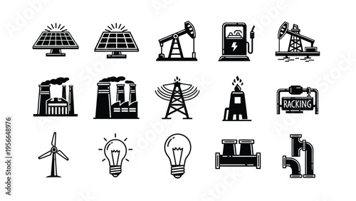 Assorted icons representing various industrial and household machinery and tools Vector