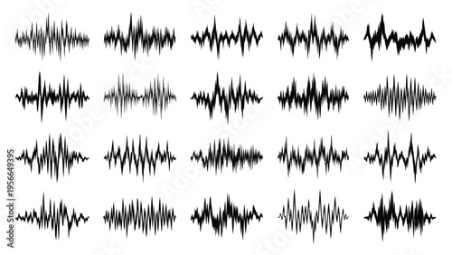 Abstract waveform patterns with varying frequency and amplitude on a white background Vector