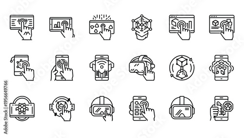 A diverse collection of icons representing various household and entertainment appliances Vector