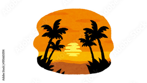 Vibrant Tropical Sunset with Palm Tree Silhouettes