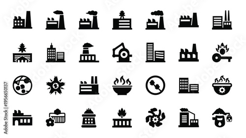 Assorted icons depicting various transportation, communication, and utility services Vector