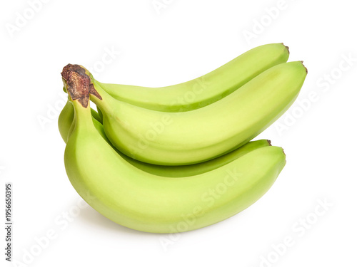 Bundle of Unripe Green Bananas Isolated on White Background