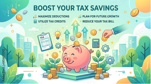 Tax savings concept with piggy bank and financial growth