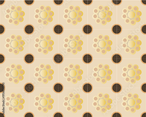 Ceramic tiles for walls with a beige base and inlaid with interlocking brown rings