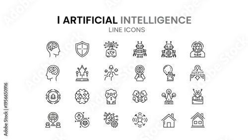 Diverse icons representing various artificial intelligence concepts and applications Vector