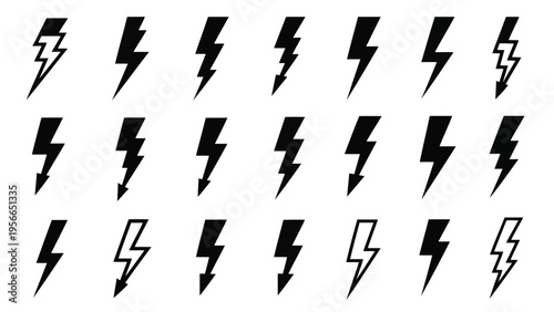 A collection of lightning bolt symbols in varying orientations and styles Vector