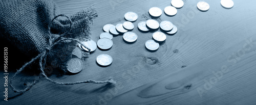 Obraz na plátně Silver coins in the bag