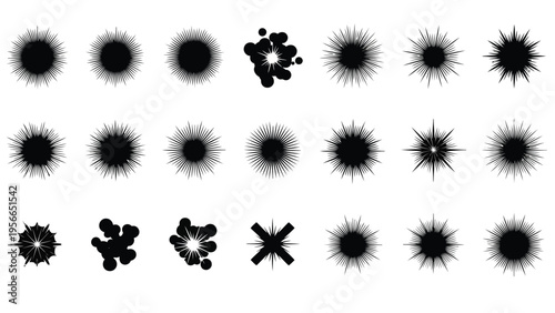 A collection of various star and snowflake geometric patterns in black and white Vector