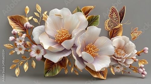 Modern floral composition with gold leaves high resolution picture