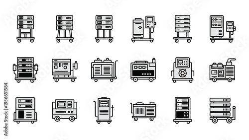 Assorted vintage-style icons depicting various household and office appliances Vector