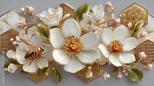 Modern floral sculpture gold accents decorative art high resolution picture