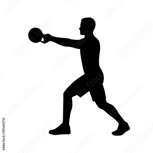 Man exercising with kettlebell in a dynamic stance