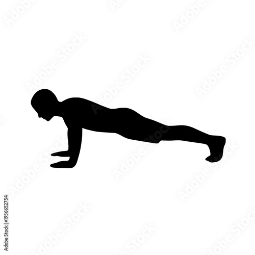Black silhouette of a person doing a pushup exercise