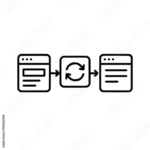 A simple line icon depicting a refresh or sync process between two web pages