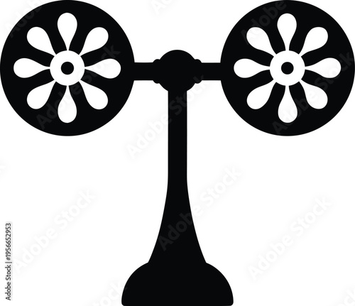 an anemometer with three cups on arms the entire image silhouette vector illustration on transparent background