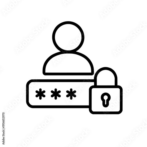 Black line icon of a user with a password and padlock for security and privacy