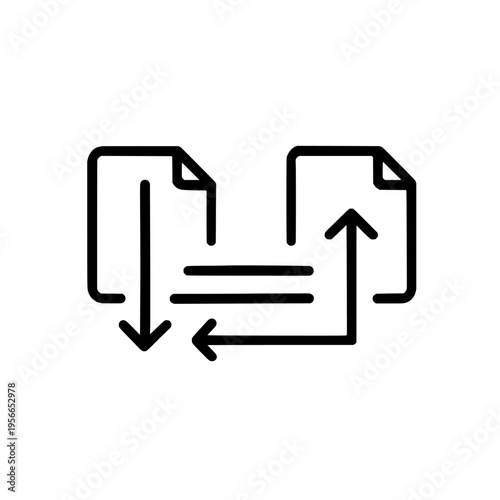 Black icon of two documents with arrows exchanging data