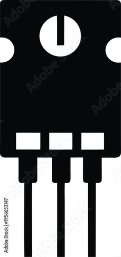 a transistor with three leads and symbol the entire image silhouette vector illustration on transparent background