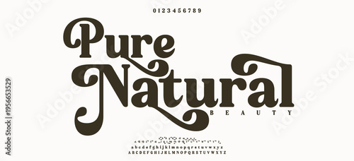 Pure Natural Elegant Font Uppercase Lowercase and Number. Classic Lettering Minimal Fashion Designs. Typography modern serif fonts regular decorative vintage vector illustration