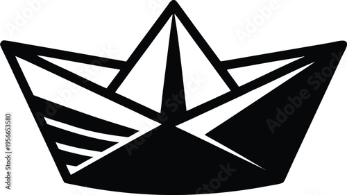 a paper boat floating with folded creases visible the entire image silhouette vector illustration on transparent background