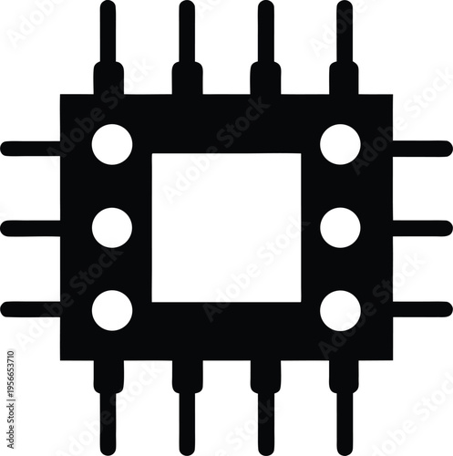 a microchip with pin legs and block body the entire image silhouette vector illustration on transparent background