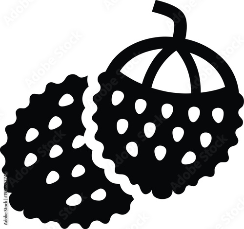 a lychee with bumpy outer skin the entire image silhouette vector illustration on transparent background