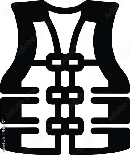 a life vest with front buckle detail the entire image silhouette vector illustration on transparent background