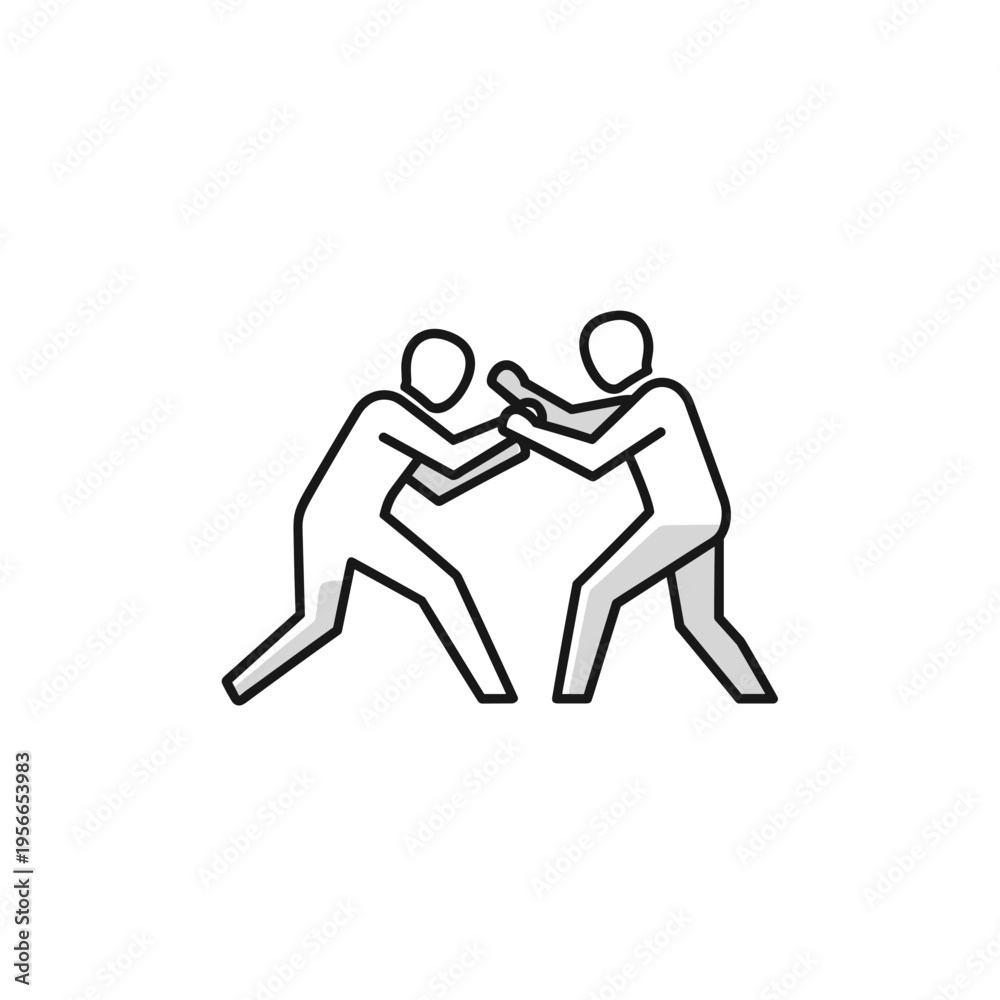 Fototapeta premium Two stick figures wrestling in a competitive match 