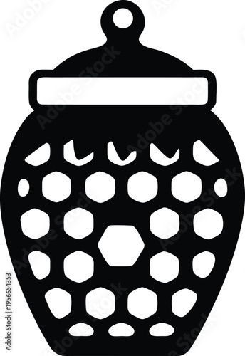 a beehive shaped jar with lid the entire image silhouette vector illustration on transparent background