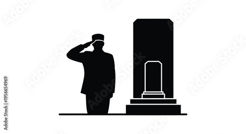 Black silhouette of soldier saluting monument vector