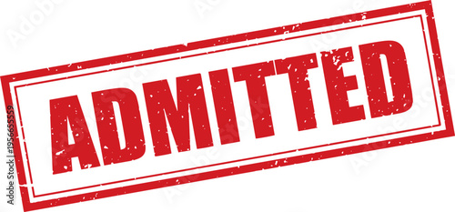 Red Admitted Rubber Stamp Sign Mark Word Text Written in Grunge Vector in Grunge Border in Transparent Background, Svg, Png