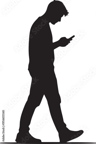 Smartphone addiction man waliking on the road EPS, PNG, VECTOR background transference.
