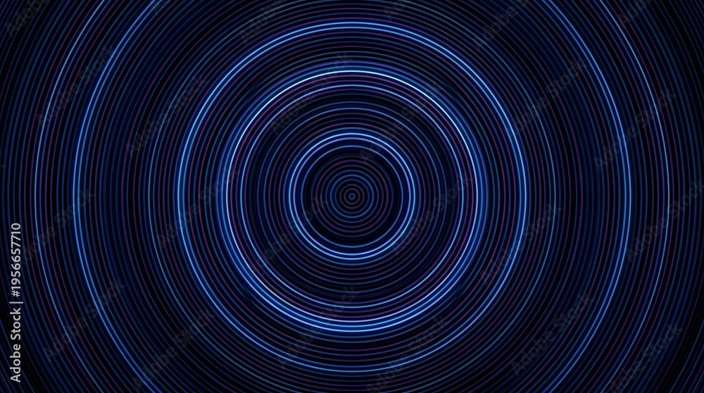 Obraz premium Futuristic neon blue concentric circles background with glowing digital line patterns
