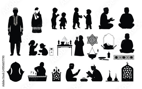 Assorted silhouettes of people engaging in various daily activities and hobbies