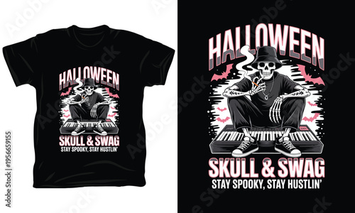 Halloween skull and swag stay spooky stay hustlin vector illustration for t-shirt