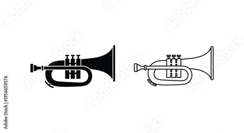 Set of 2 trumpet icons vector, black and white
