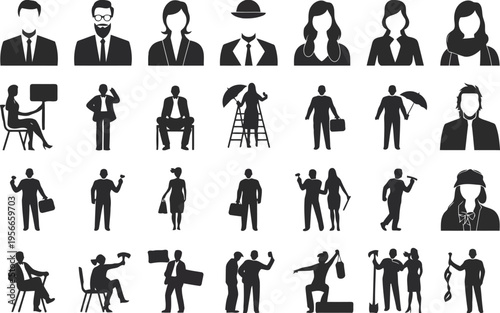 Diverse group of cartoon-style people engaging in various activities and poses